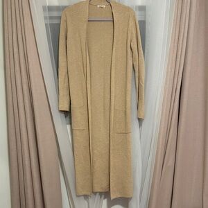Long Tan Open Front Cardigan